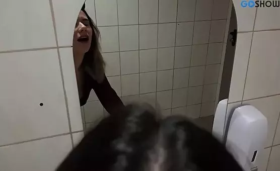 Kinky Brunette Gives Oral and Gets Fucked in Toilet